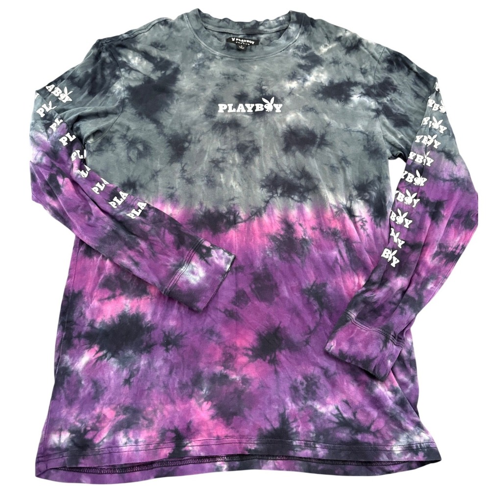 Playboy by PacSun Tie Dye Long Sleeve Graphic T-Shirt Purple Black Men's Large